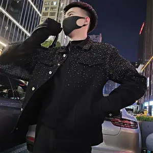 Man Coat Short Rhinestones Cargo Jacket for Men Black High Quality Harajuku New in Vintage Deals Korean Reviews Many Cheap Sale