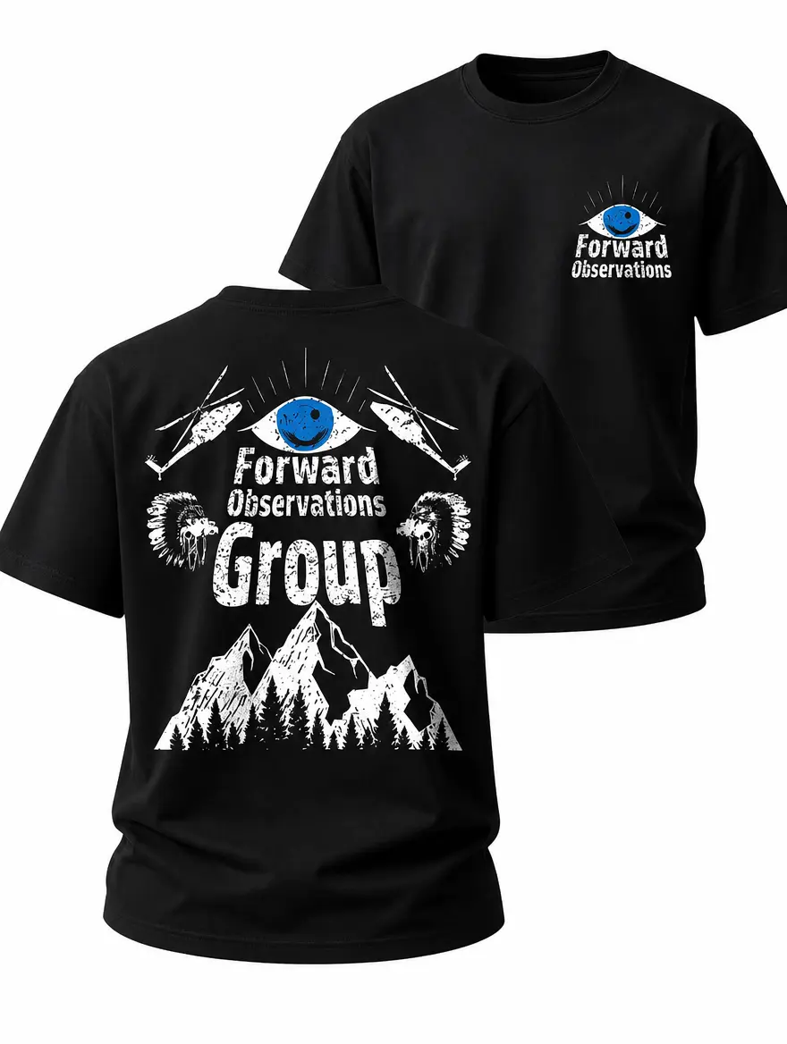 Forward Observations Group Tactical T-Shirt, Blue Eye Reconnaissance Graphic Tee, 2-Sided Mountain Surveillance   Cotton  Shirt for Veterans, Outdoor Operators, Field Training and Military Style Fans