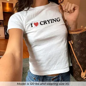 I Love Crying Baby Tee – Sad Girl Y2K Graphic, Soft Grunge Aesthetic Outfit for Women