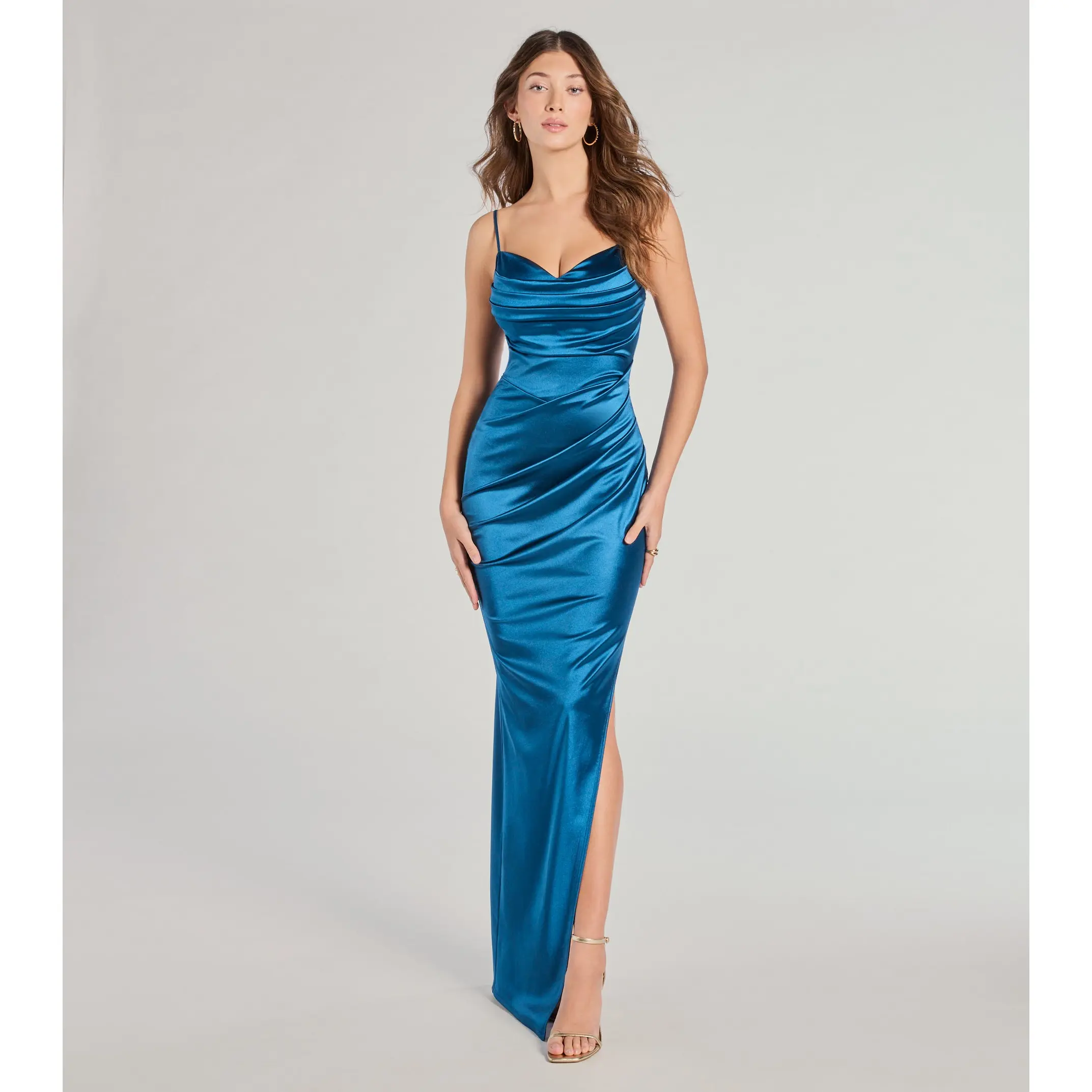 jane formal high slit satin dress Jane Long Satin Cutout Corset Dress