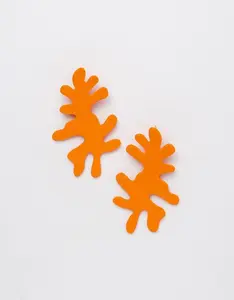 Blooming Clay Earrings - Handcrafted Polymer Clay Abstract Design Orange Color 7.5 cm Length Gold Plated Water Resistant Lightweight Comfortable