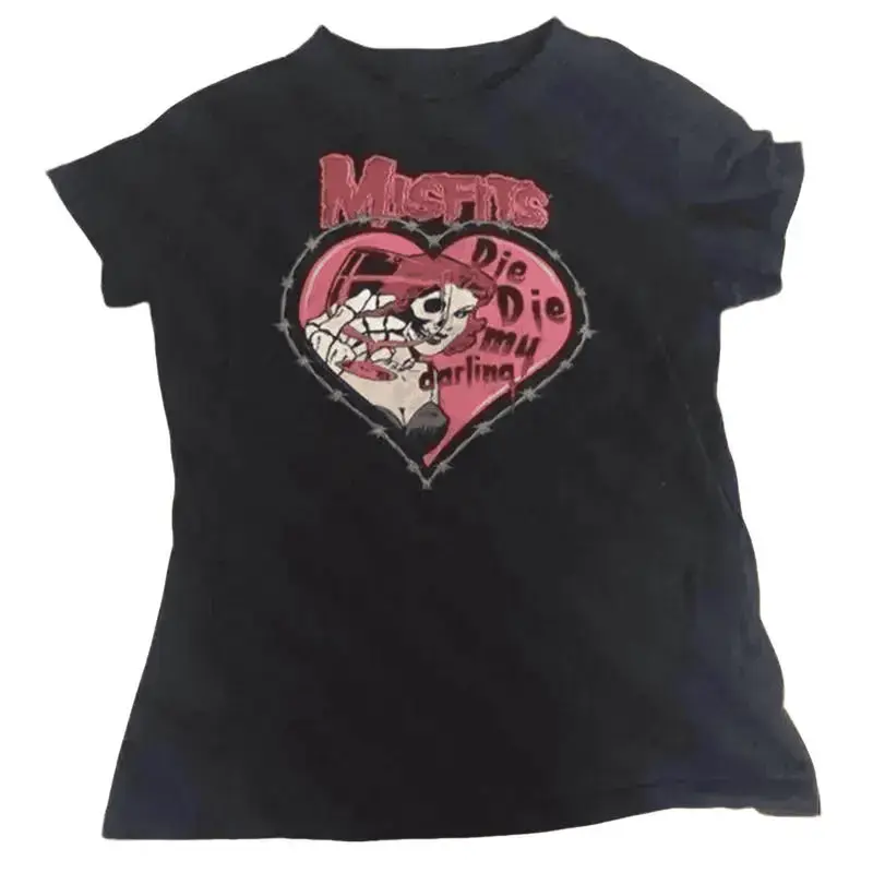 90s Vintage Misfits Darling Baby Tee Y2k Top Women T-Shirt Baby Tee For Women 90s Clothes Vintage Goth Graphic Trendy Casual