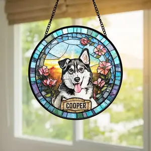 Personalized Dog Portrait Stained Glass Suncatcher Custom Pet Memorial Stained Glass Photo Suncatcher Dog Loss Keepsake Pet Loss Gift