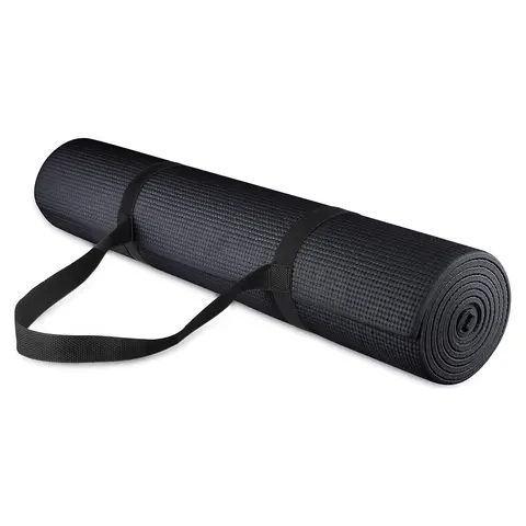 Fitvids 1/4” High Density Thick Non Slip Workout Yoga Mat and Carry Strap, Black