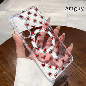Magnetic Soft Case for  Samsung Galaxy S23 Ultra S24 Plus FE S25 S22+ Non-Yellowing Drop Protection Transparent Acrylic Large Hole Heart Pattern Pattern Shockproof Silicone Cover Supports Wireless Charging