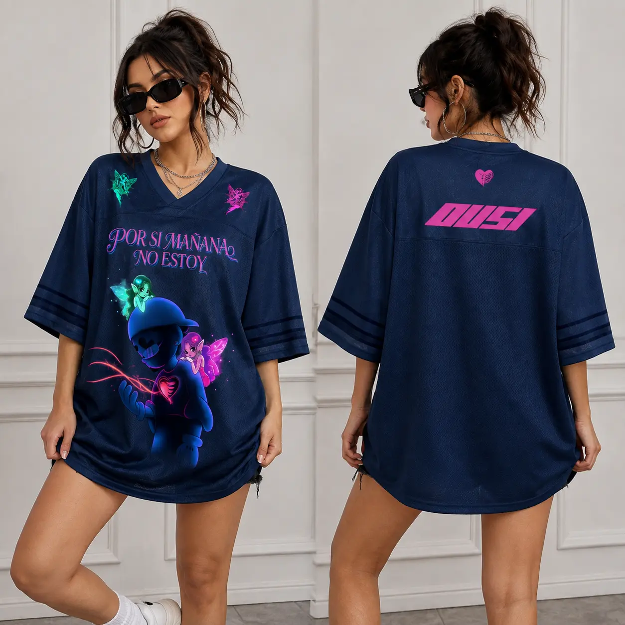 Por Si Mañana No Estoy Football Jersey, Ousi Jersey, O.Courtz Shirt, Oversized Mesh Jersey, Unisex Streetwear V Neck Shirt, Graphic Sports Tee, Breathable Casual Jersey Top