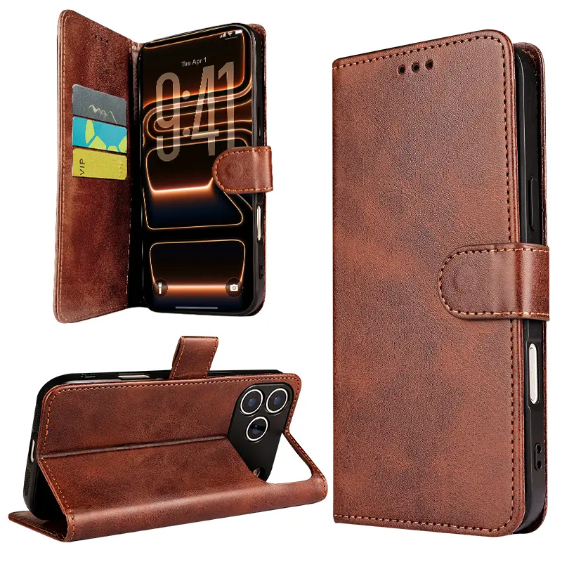 PU Leather Wallet-Style Flip Cover Case for iPhone 17/17 Pro/17 Pro Max/Air/16/16 Plus/16 Pro/16 Pro Max - Protective Mobile Phone Accessories with Card Slot, Stand, Luxury Rotating Metal Accents, Shockproof Anti-Drop Casing, Protector, Fits Iphone