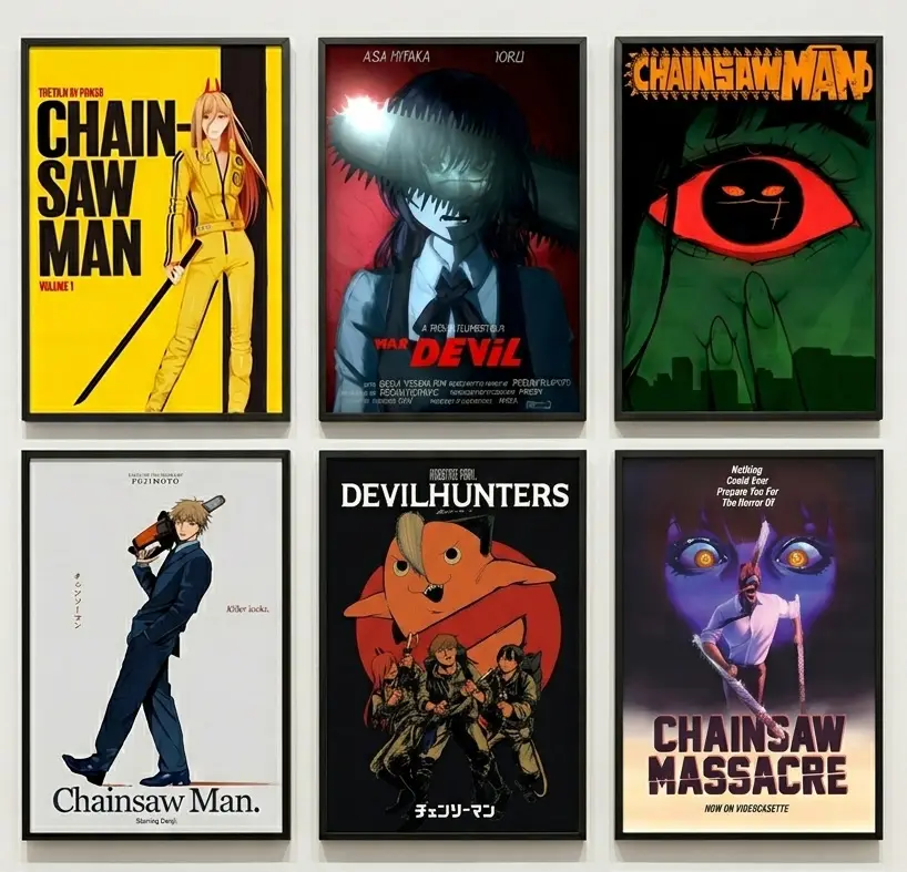 Chainsaw Man Retro Movie Poster Wall Art, High Quality Eco-Friendly Material Canvas Prints, Optional Thin Black Frame, Canvas Wrap or Frameless Poster, Vintage Cinema Aesthetics Manga Gift Room Decor