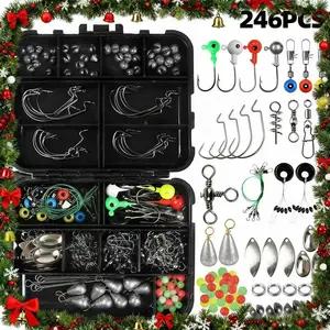 246-Piece Complete Fishing Lure Set, Includes Hooks, Swivels, Sinkers, Beads, Spinning Reflectors, Durable Storage Box, Saltwater & Freshwater