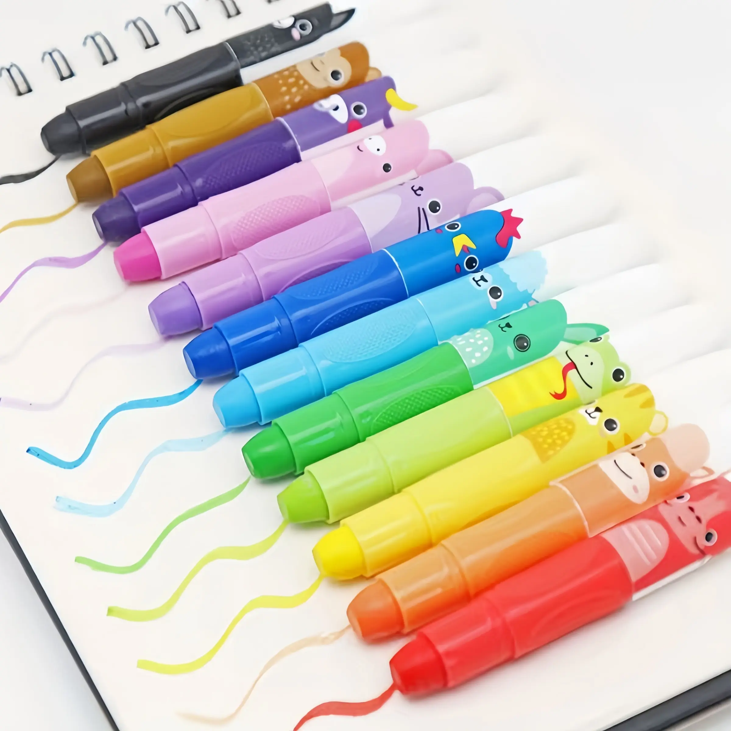 Cute Jumbo Crayons, 12pcs 12 Colors Non Toxic Twistable Crayons with Clear Bag, Washable Silky Crayons for Coloring Painting School Home Office, Bear Crayons, Painting Supplies