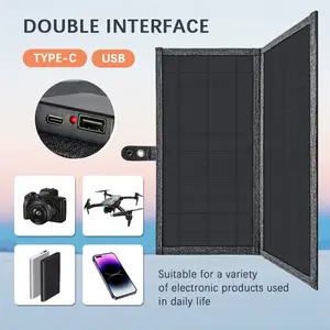 Foldable Solar Charger 20w Dual USB C Ports Portable Outdoor Power Bank for Phone Tablet Camping Hiking Travel RV Use