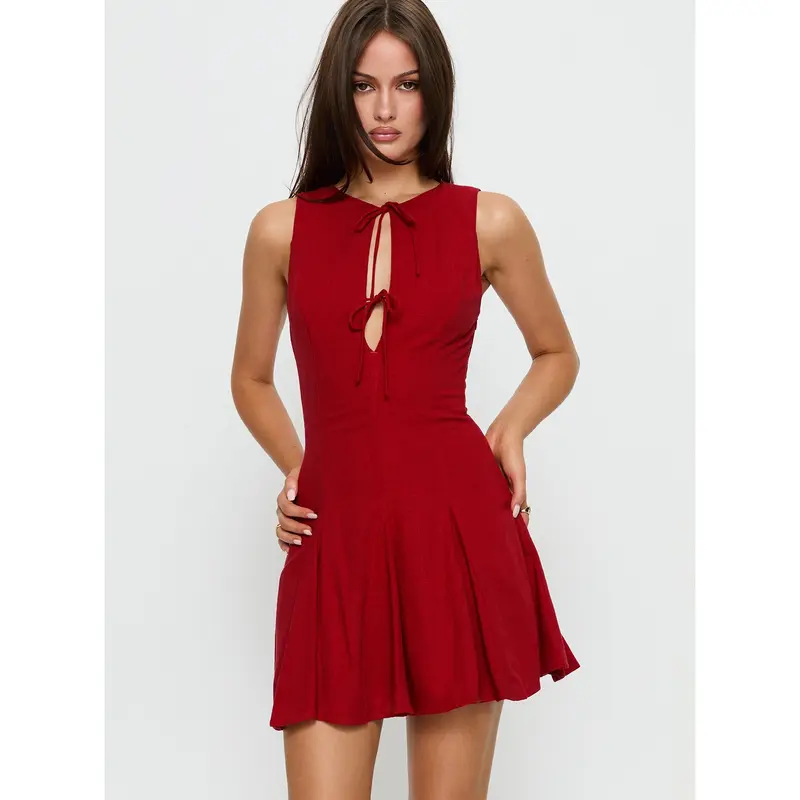 Aeryn Tie Front Mini Dress Red