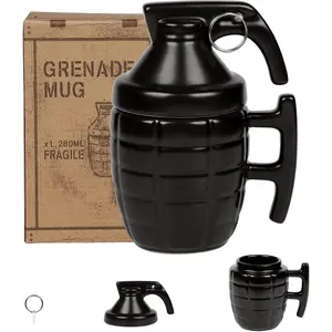 Fashion Ceramic Coffee  Cup, Special Cool Mug 3D Cool Grenade Design Durable Coffee  Cup Attractive Mugs Personalized Porcelain Gifts for Men Women - 9.4 OZ (Grenade) Black
