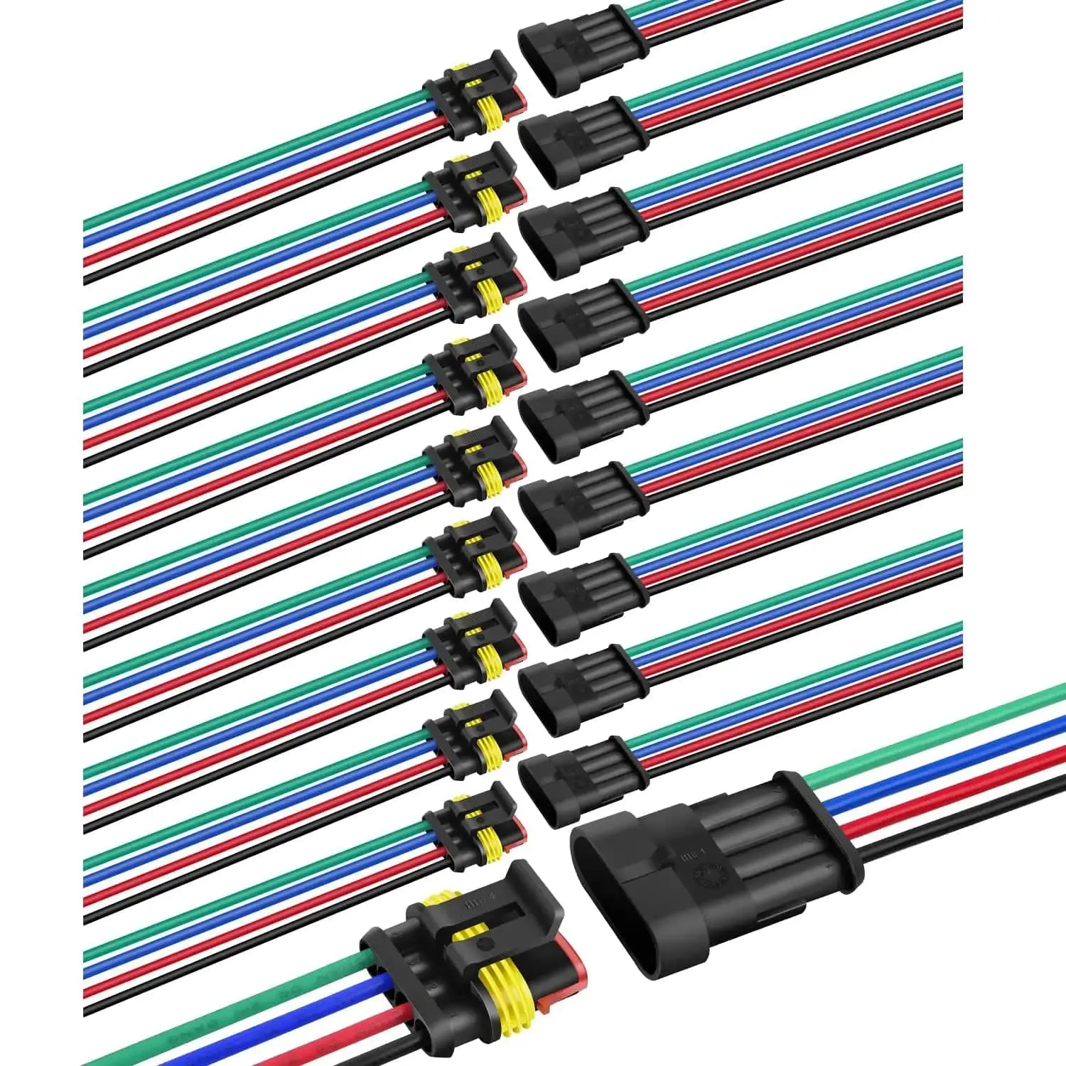 Nilight 10-Pack Durable Reliable 4-Pin Quick Connector Coupler, 16AWG Copper Electrical Wire Connector, Universal Waterproof Male-Female LED-Compatible Terminal Plug Kit, Durable Reliable Connectors