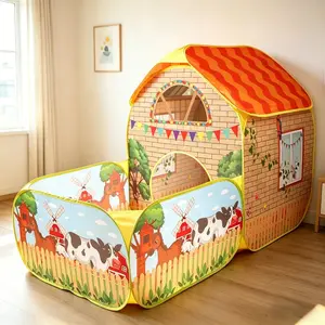 Kids' Garden Farm Villa Tent with Ball Pit | Large Portable Foldable Yellow Playhouse | Pop-Up Castle Tent | Outdoor Playset, Party & Beach Toy | Holiday Gift (Birthday/Christmas/Thanksgiving/Halloween) | No Accessories, Lights or Balls