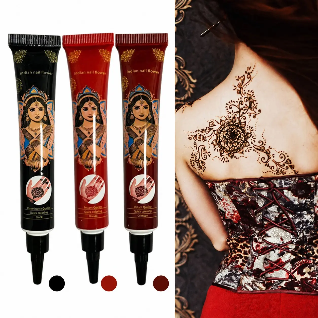 3-Piece Large Capacity Henna Tattoo Cream Set, Natural Plant-Based, Waterproof Formula, Hypoallergenic, Ideal for Parties and Events, Body Art