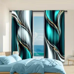 2 Pieces Elegant Modern Dark Green and Gray Printed Curtains, Designed for Living Room, Bedroom, Study Room - Machine Washable Polyester, Various Sizes (29.53x 65.35inch , 41.34x 90.55inch , 51.18x 82.68inch ), Printed Curtains