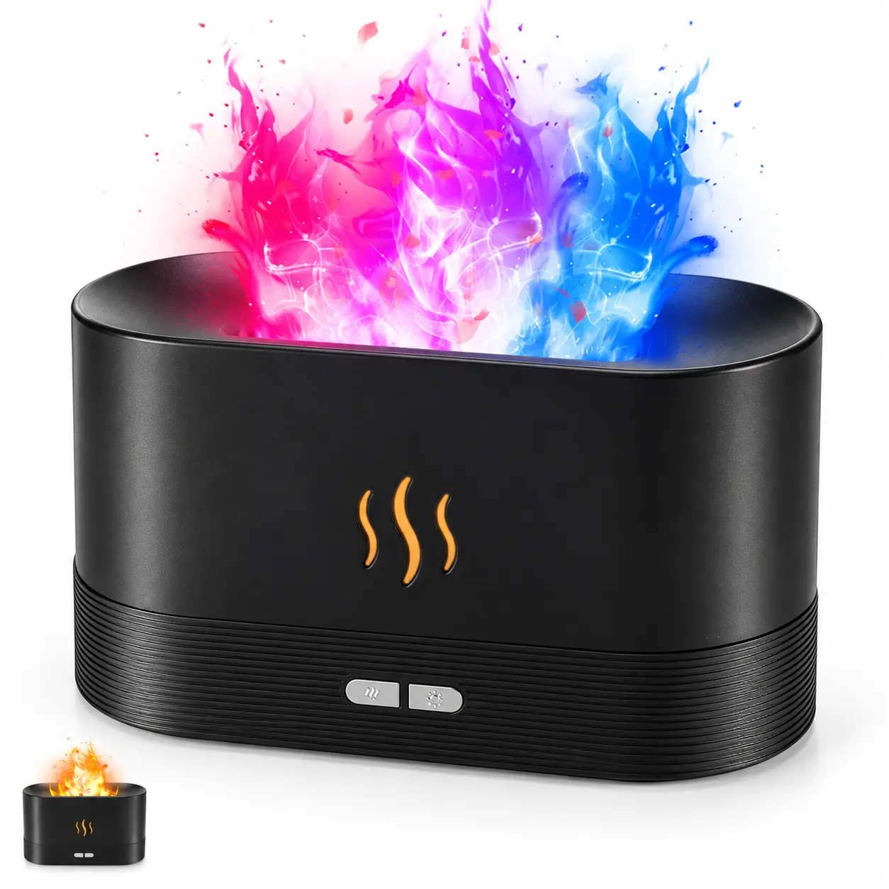 Flame Oil Diffuser for Home Office Yoga – Essential Oil Diffuser & Aromatherapy Aroma Humidifier, Upgraded 7-Color Flame & Water, 180ml, 2-8H, 20dB Quiet, Auto Shut-Off, Gift Idea
