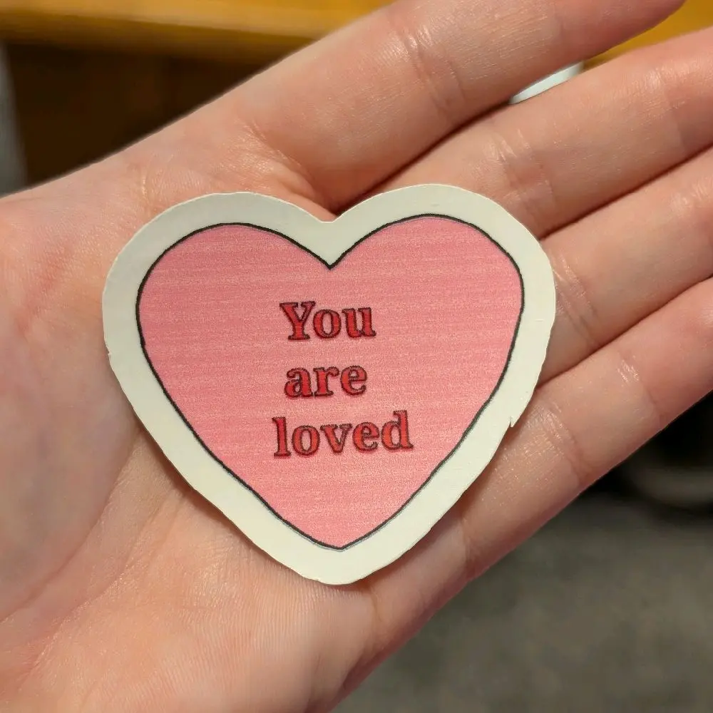 You Are Loved Heart-Shaped Sentiment Sticker - Red Text, Decorative Sticker, Ideal for Personalized Gifts, Scrapbooking DIY Projects, Sentiment Sticker Stickers, Decorative Sticker Stickers