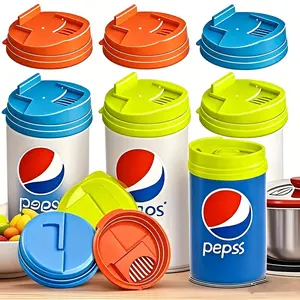 6/12-Piece Mixed-Color Reusable Plastic Can Lids - Press-to-Seal, Leak-Proof, and Dust-Resistant Covers for Beverage Cans and Bottles (Ideal for Dust Protection and Sealing)