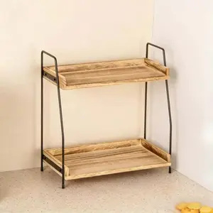 Double Layer Wooden Cosmetic Storage Rack, Organizer for Skincare & Makeup Products, Durable Wood Design, Ideal for Bathroom Use