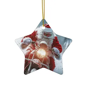 motorcycle santa Ceramic Ornament, 4 Shapes