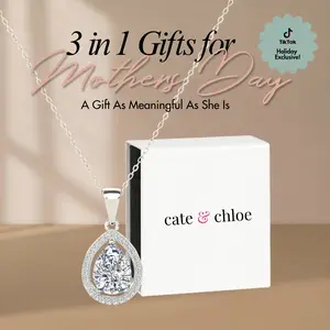 Isabel 18k White Gold Plated Halo Teardrop Necklace with Simulated Diamond Crystals