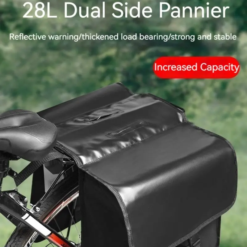 Bicycle Rear Rack Bag, 28L Large Capacity Waterproof Bike Saddle Bag, Durable with Reflective Strips, Ideal for Shopping Commuting Cycling, Bike Accessories