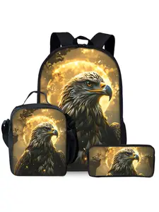 This eagle-print backpack set includes a lunch bag and a pencil case.