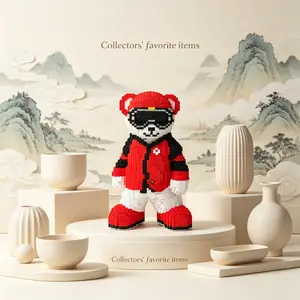 7646pcs Kung Fu Teddy Bear 3D Puzzle Building Block Animal Shape Puzzle Creative Decoration Gift for Birthday Halloween Valentine Christmas Eve Home Party Decor