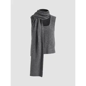 Cider [size 2-10] Wool-blend Square Neck Solid Knitted Tank Top With Scarf