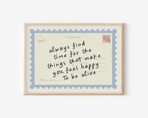 [Sale off up to 50%] [Free ship] [No Frame] Always Find Time Postcard Print, Horizontal BLUE Trendy Retro Aesthetic Positive Preppy Wall Art, Affirmation Happy Home Decor, Physical Print