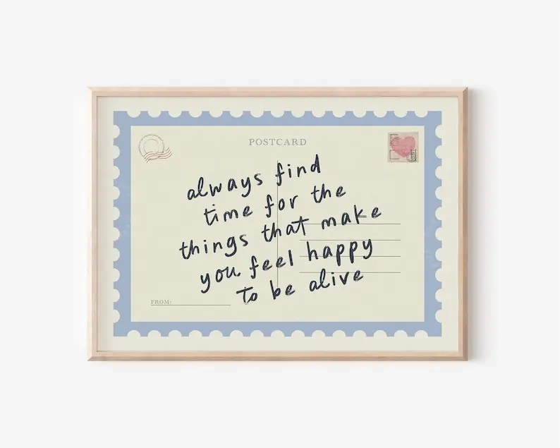 [Sale off up to 50%] [Free ship] [No Frame] Always Find Time Postcard Print, Horizontal BLUE Trendy Retro Aesthetic Positive Preppy Wall Art, Affirmation Happy Home Decor, Physical Print