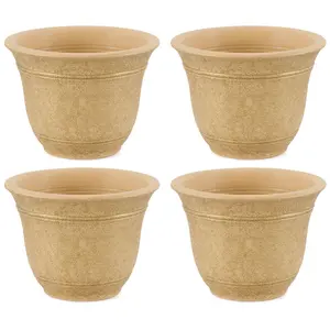 HC Companies Sierra 10 Inch Round Garden Planter Pot, Arizona Sand (4 Pack)