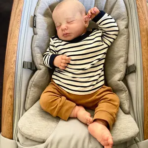 Asleep Reborn Baby Doll 20-inch Soft Cloth Body  Hand-Painted Hair Face Striped Outfit Poseable Full Limbs 50cm Realistic Cloth Body Lifelike Baby Toys Gifts for Kids