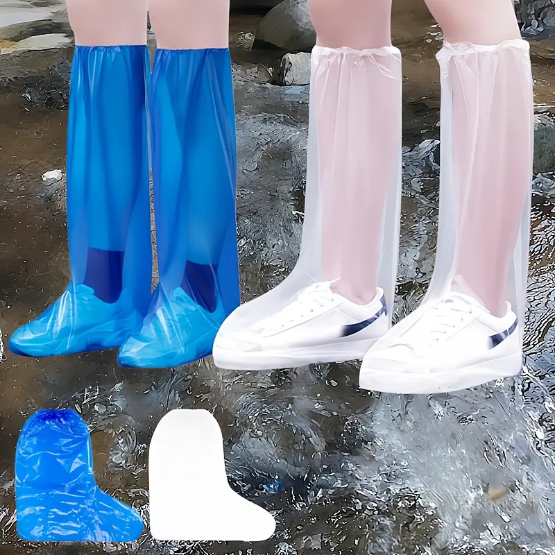 8/12pcs Thickened Rainproof Waterproof Boot Covers, Disposable Shoe Covers, Thickened Waterproof Shoe Covers, Long Plastic Waterproof Shoe and Rain Covers, Thickened Shoe Protectors, Unisex, Indoor/Outdoor Rain Covers, Plastic Protective Covers