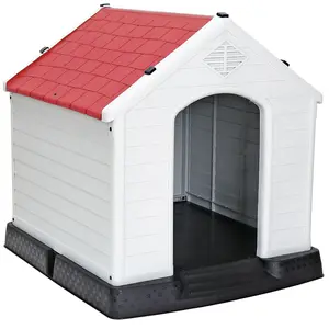 SUPERDEAL Plastic Indoor Outdoor Dog House Medium Pet Doghouse White, Red Roof