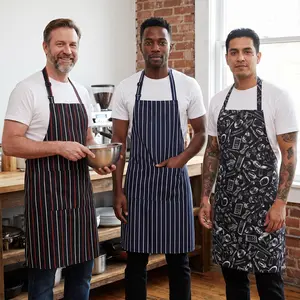 Professional Chef Apron for Men & Women, Heavy-Duty Stain-Resistant Cafe Style Workwear for Restaurant & Kitchen, Available in Striped, Solid & Patterned Designs, Cafe Style Aprons