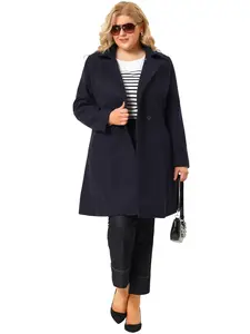 Agnes Orinda Plus Size Peacoat Winter Notched Lapel Single Breasted Elegant Long Trench Coats