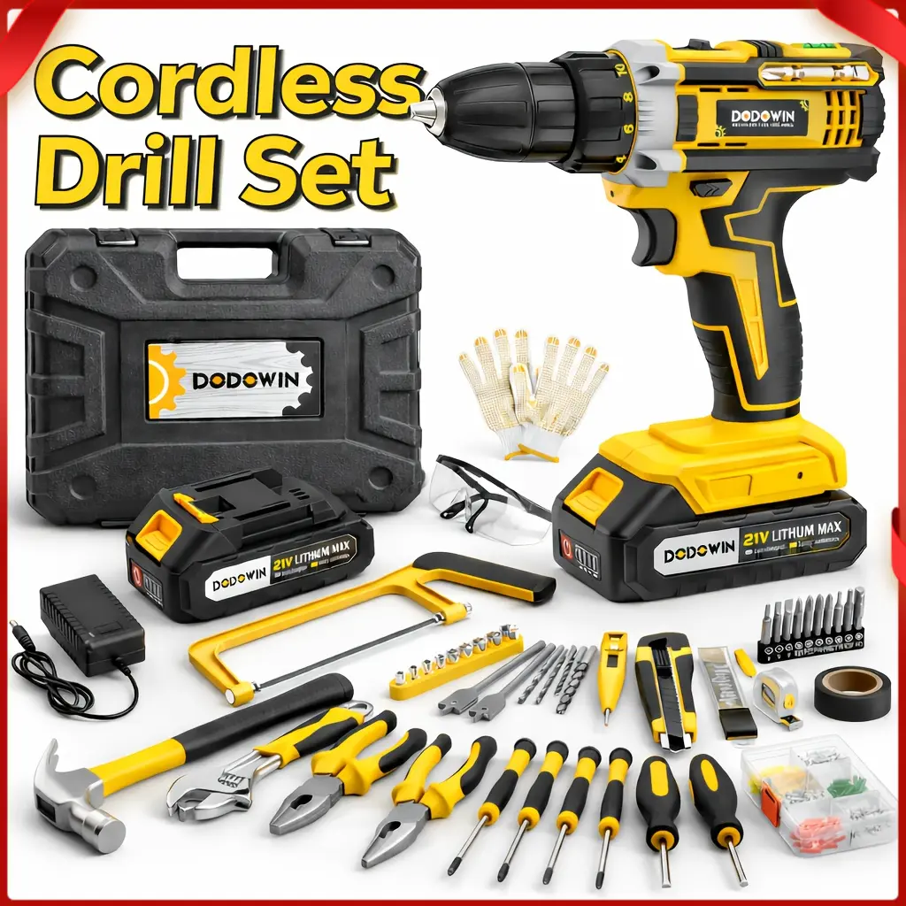 12V/21V Cordless Electric Impact Drill, 45Nm Torque Power Drill Driver, 2 Speed Keyless Chuck, LED Work Light, Battery Charger & 24PCS Accessories Included