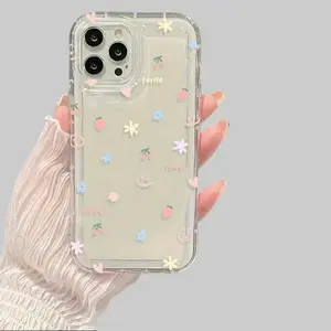 Transparent Heart Cherry Pattern Phone Case Compatible with Apple iPhone 17 16 11 12 13 14 15 Pro Plus Max Perfect Fit Protective Cover