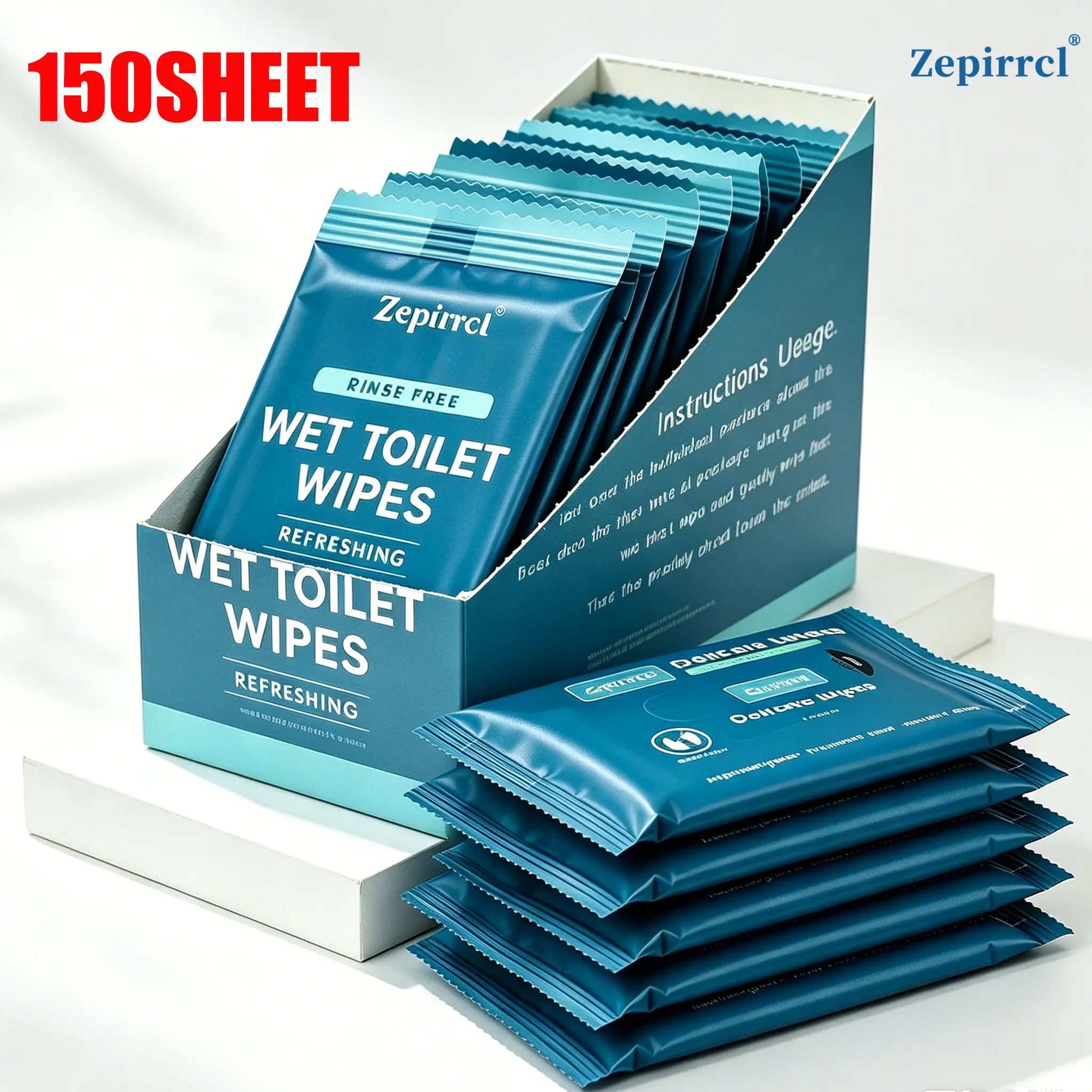 150 Sheets Individually Packaged Disposable Wet Toilet Wipes — Soft, thick, gentle, and easy to carry. Flushable and won't clog toilets. Ideal for travel, the gym, and parties. 20 × 15 cm