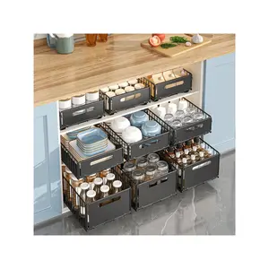 2Pcs Pull Out Drawers For Cabinets Slide Out Drawers For Kitchen Cabinet, No Drill Pullout Cabinet Organizer With Adhesive, Roll Out Drawer Cabinet Pull Out Shelves Organizer