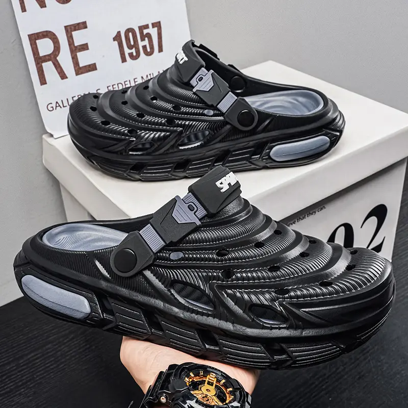 Men's Summer New Thick-Soled Perforated Clog Shoes - Platform Slide Footwear, Outdoor Walking Shoes, Beach Sandals, Durable, Non-Slip, Odor-Resistant, Soft, Lightweight, Shoe, Anti Slip Slippers