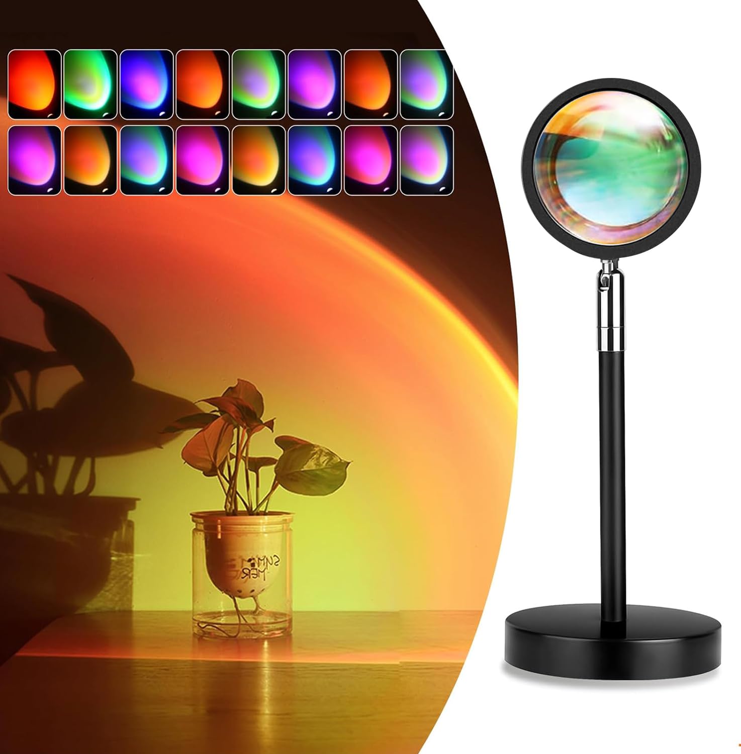 Fall Sunset Lamp Projector Light 180° Adjustable Sunset Mood Lamp, 4 Modes, Remote Control RGB Ambient Night Light for Bedroom, Gaming Room, Live Streaming Photography & Parties Home Wall Decor Party Led Lighted Gift Led Multi Multifunction Rgb Colors