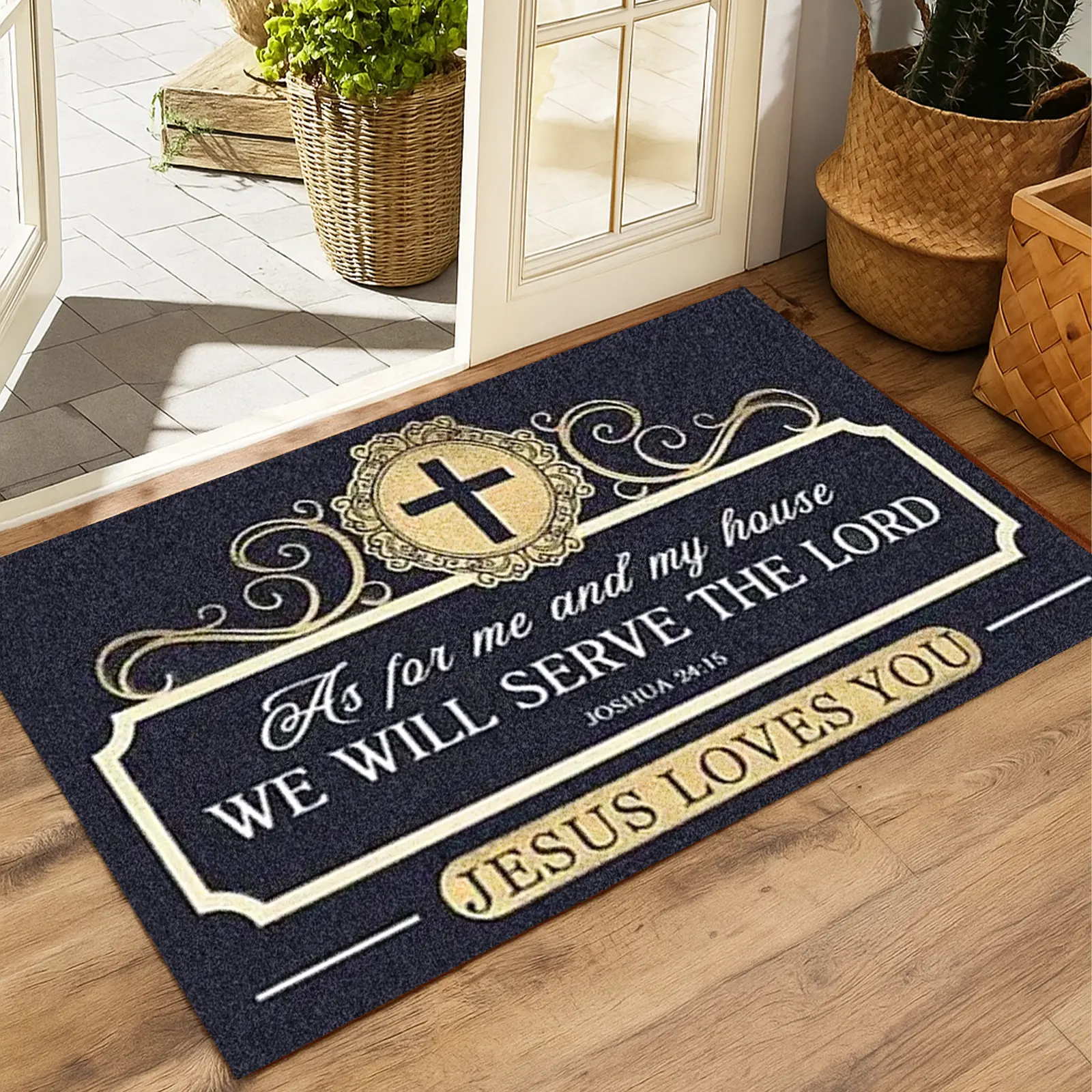 Christian Letter Pattern Door Mat, Non-slip Floor Home Decorative Rug, Machine Washable Rug, Carpet for Home Living Room Bedroom, Home Decor, Home Decor Rugs Religious Doormat