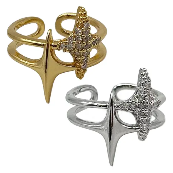 Double Starburst Celestial Ring with Cubic Zirconia - Adjustable Ring for Any Size, Ideal for Everyday Wear