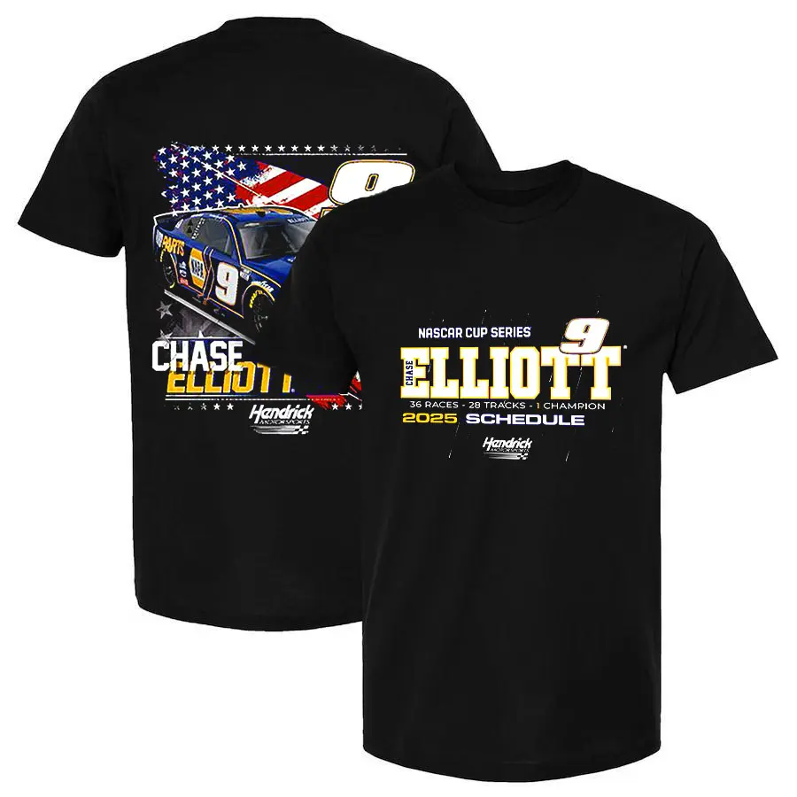 Chase Elliott NASCAR Cup Series 2025 Schedule T-shirt for Women Casual Letter Print Tops Black - Womenswear Everyday Love