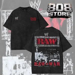 WWE RAW Legends Wash Shirt | Vintage Wrestling Graphic | Washed Fight Night Look | Heavyweight Streetwear Vibe Cotton Fabric