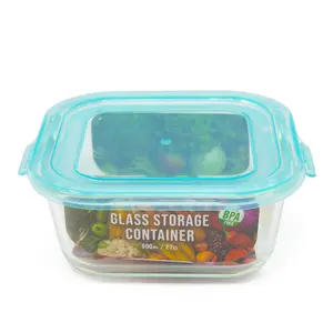 Glass Container / Containers with Turquoise Lid Heat-Resistant Airtight 27oz Square Baking Dish 800 ML
